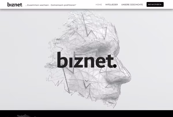 Startbildschirm der Webseite von biznet