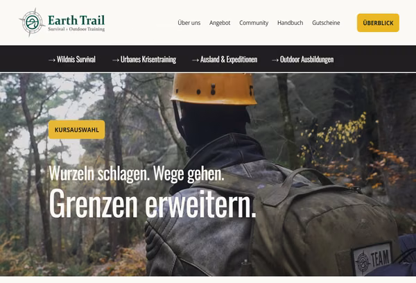 Startbildschirm der Webseite von EarthTrail