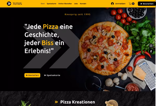 Startbildschirm der Webseite von Tütüs Pizzeria